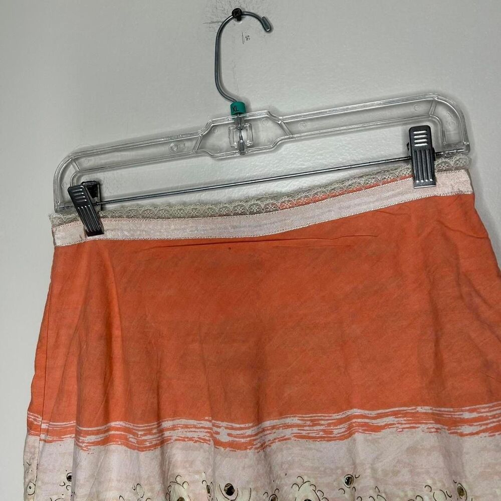 vintage Y2K 2000s retro Vibrant orange and blue midi skirt with a boho touch, - Picture 3 of 8
